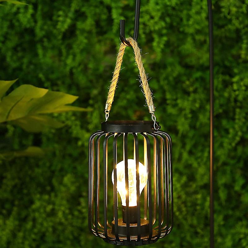 Hanging Lamp Battery Powered With Hemp Rope Handle， Cordless Cage Lamp 19.5cm High Battery Table Lamps， Metal Bedside Lamps For Balcony Living Room Ha