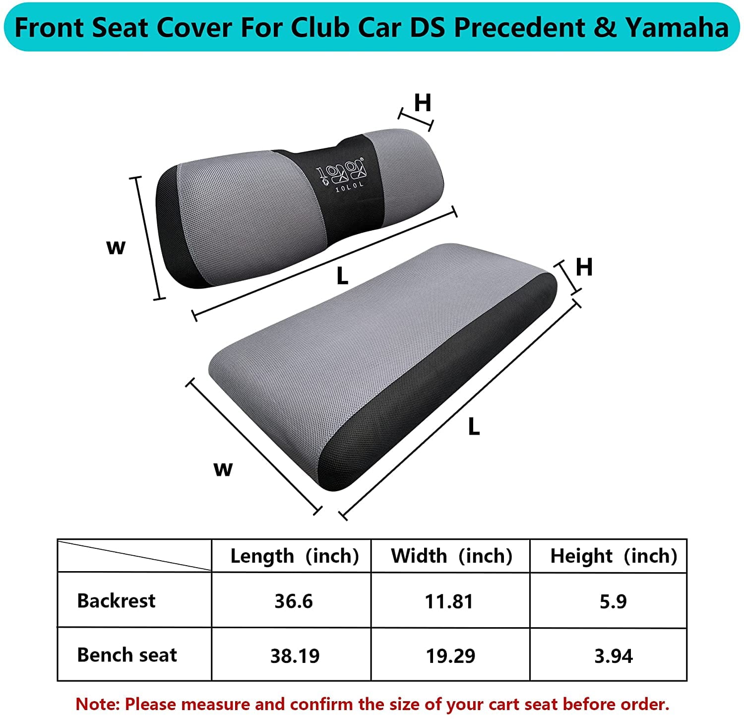 10L0L Golf Cart Seat Cover Fit Club Car Precedent Yamaha， Washable Polyester Front / Rear Seat Cover- L