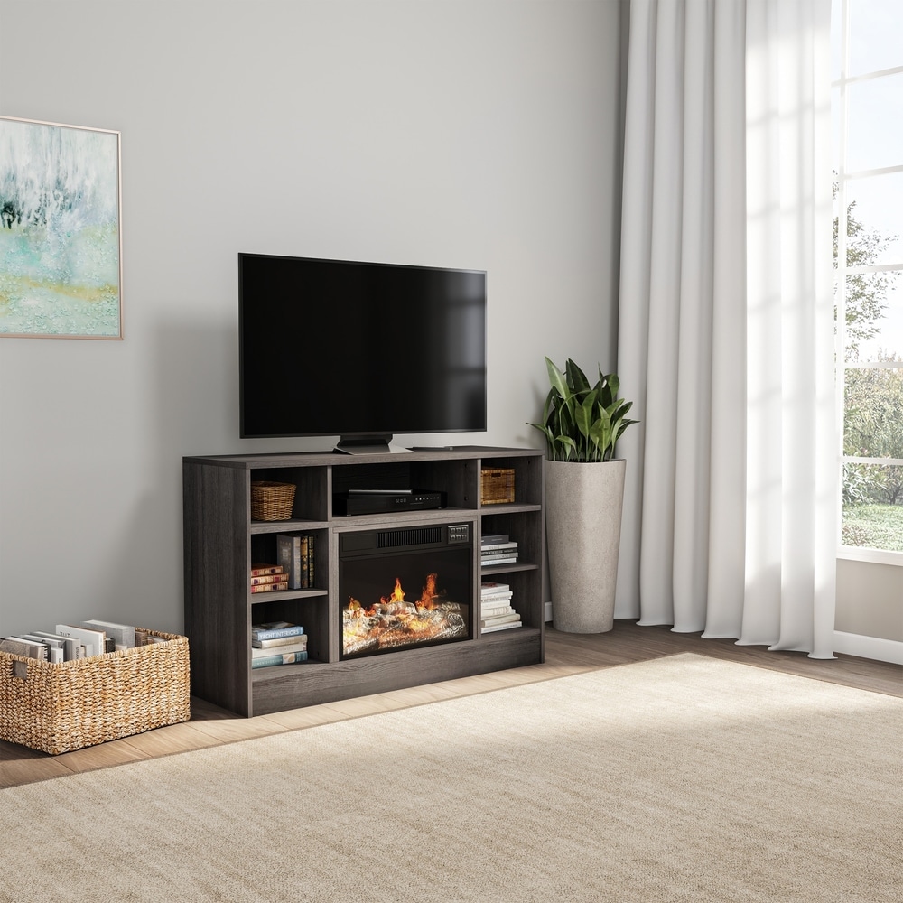 Electric Fireplace TV Stand with Adjustable Heat   Light by Northwest (Gray)   44 x 15 x 28