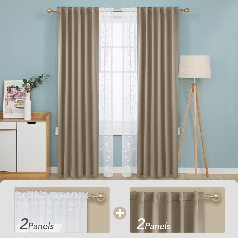 Deconovo Mix   Match Blackout and Sheer Embroidered 4 Piece Curtain Panel Set
