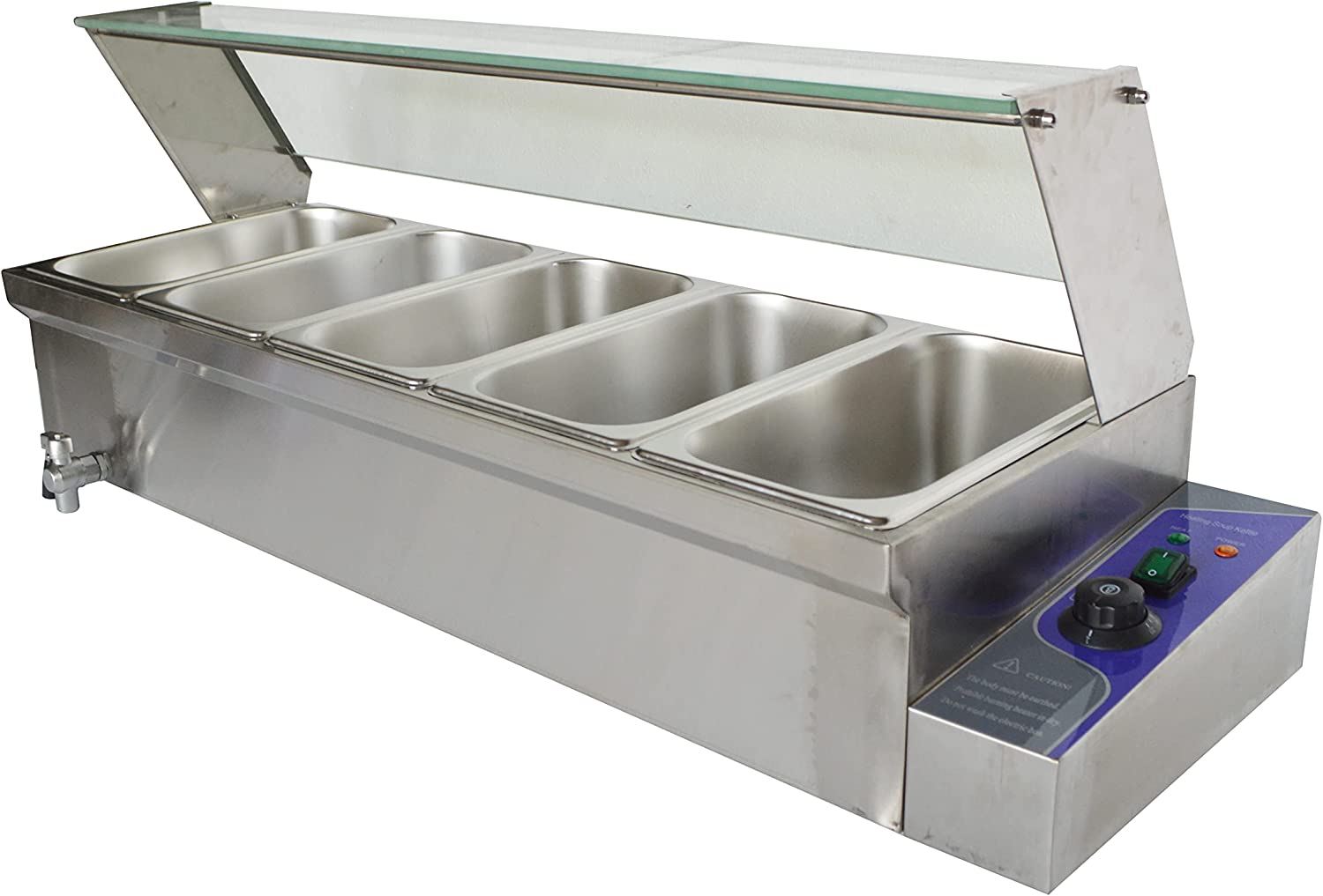 TECHTONGDA Commercial Food Warmer Stainless Steel Bain Marie Buffet Countertop 5-Pot Electric Steam Table 6