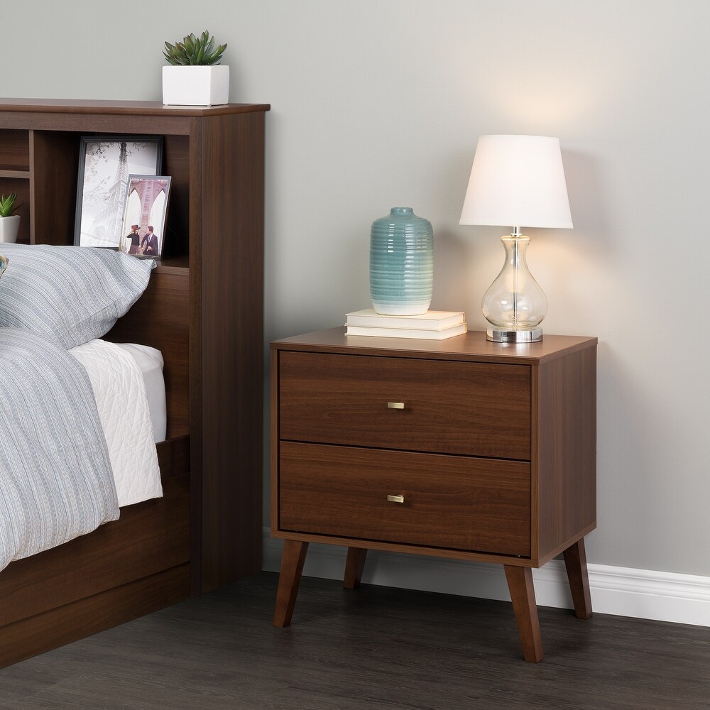 Prepac Milo Mid Century Modern 2 Drawer Nightstand  Bedside Table  Contemporary Bedroom Furniture