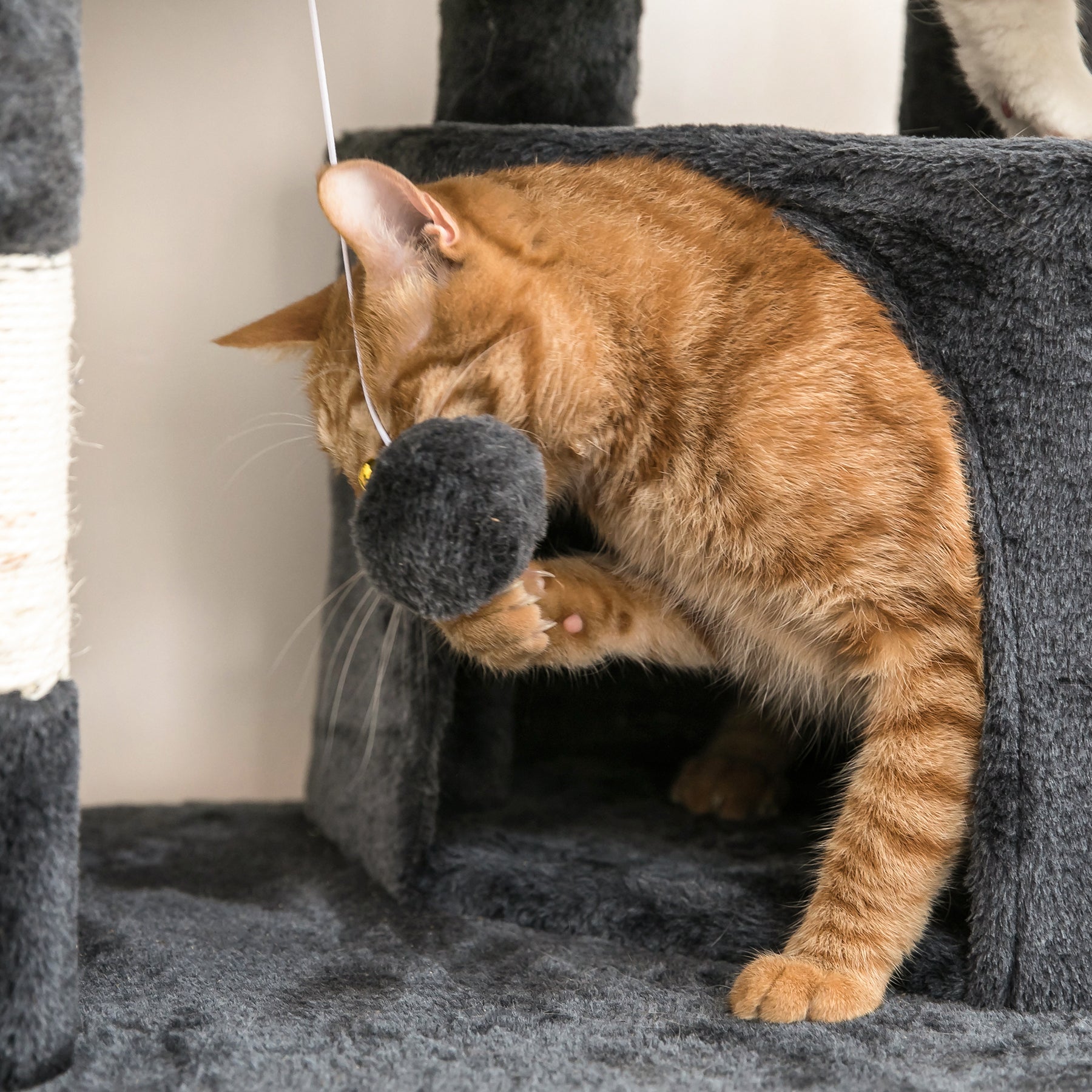 Quuzee 51.6-in Cat Tree Tower with Double Condo,Scratching Post Hammock,Somky Gray