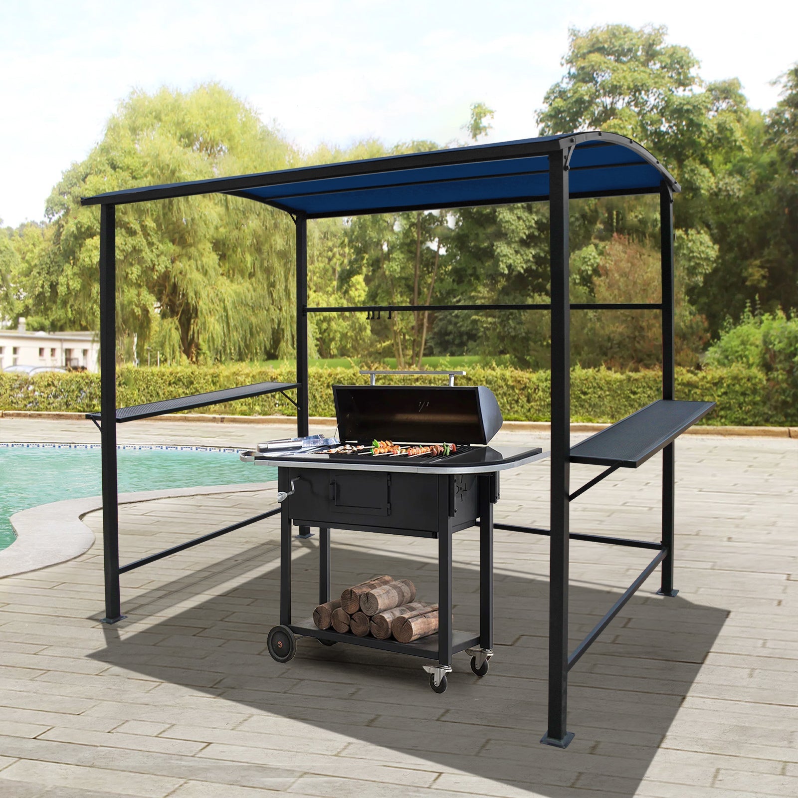 Grill Gazebo 8FT x 4.6FT Outdoor Gazebo Patio Gazebo Canopy Grill BBQ, Blue