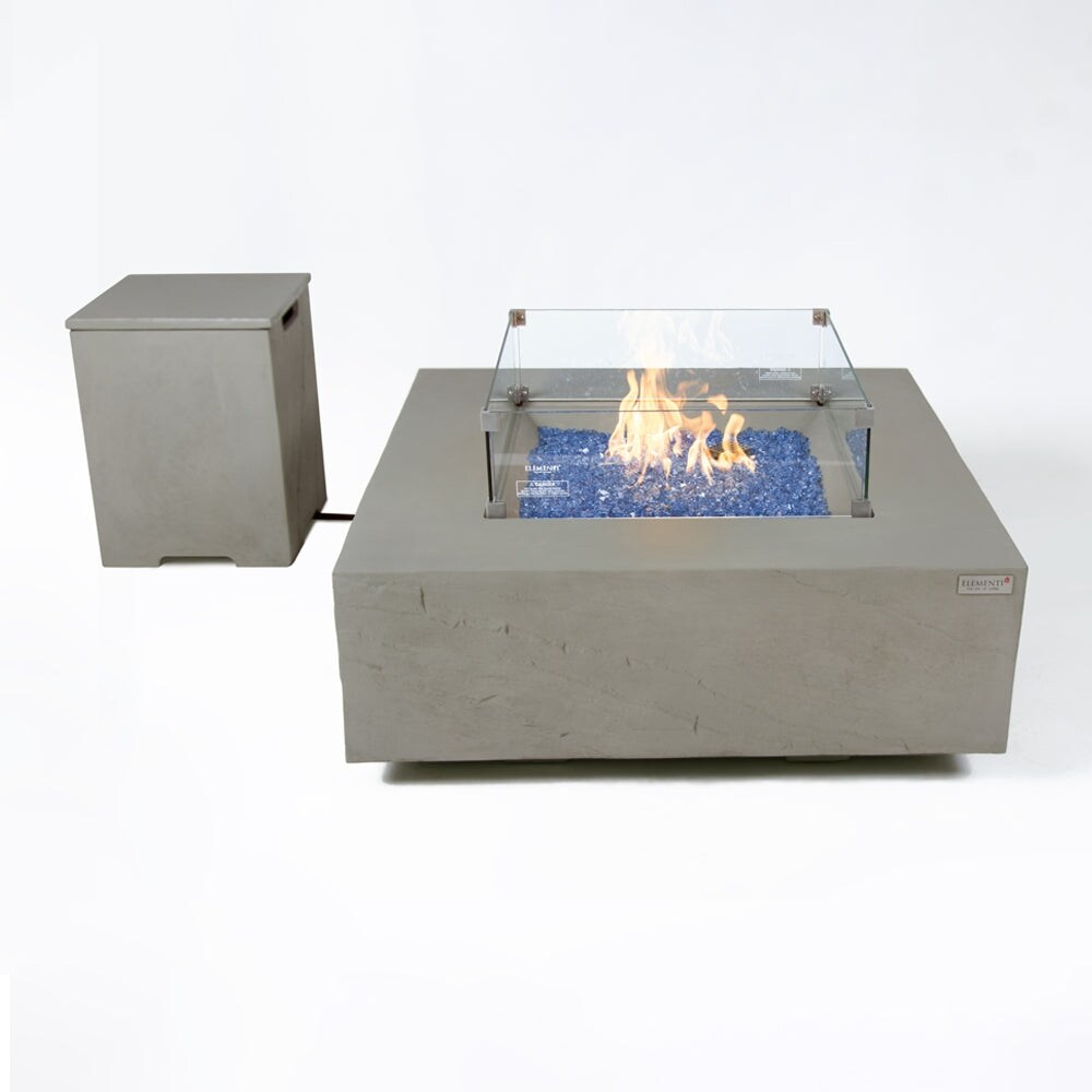 Elementi Plus Capertee Outdoor Fire Pit Table Concrete Square 60000 BTU   40 x 40 inches with Lid  Fire Glass  and Cover