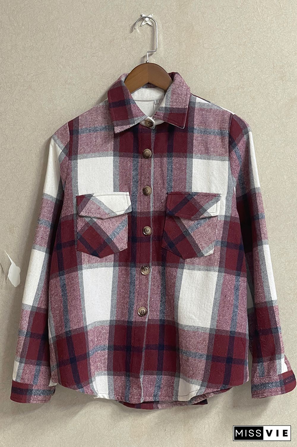 Plaid Button Down Pocketed Shacket Jacket Coats Women Wholesale