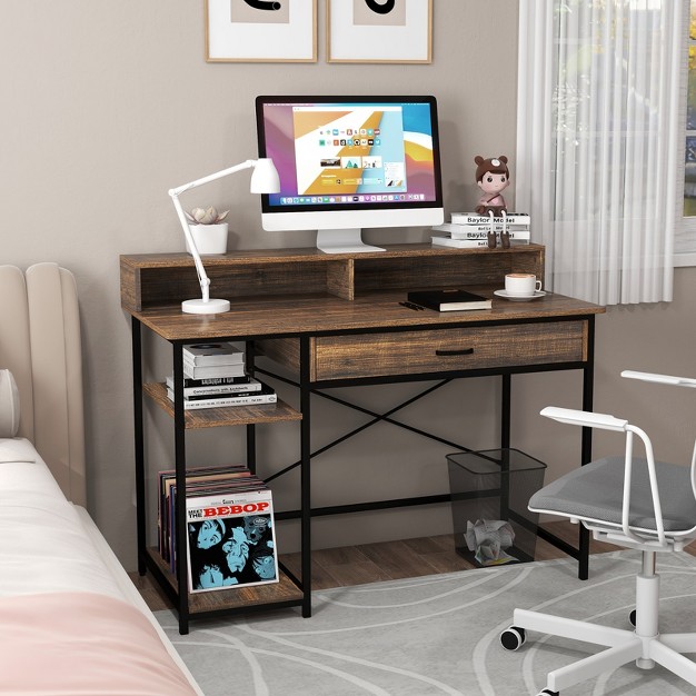 Home Office Writing Desk With Drawer Storage Shelves Cpu Stand