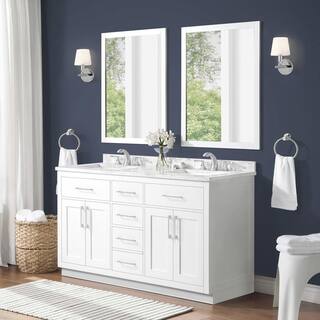 OVE Decors Athea 60 in. W Bath Vanity in White with Engineered Stone Vanity Top in White with White Basins and Power Bar 5VVAR-ATHE60-0