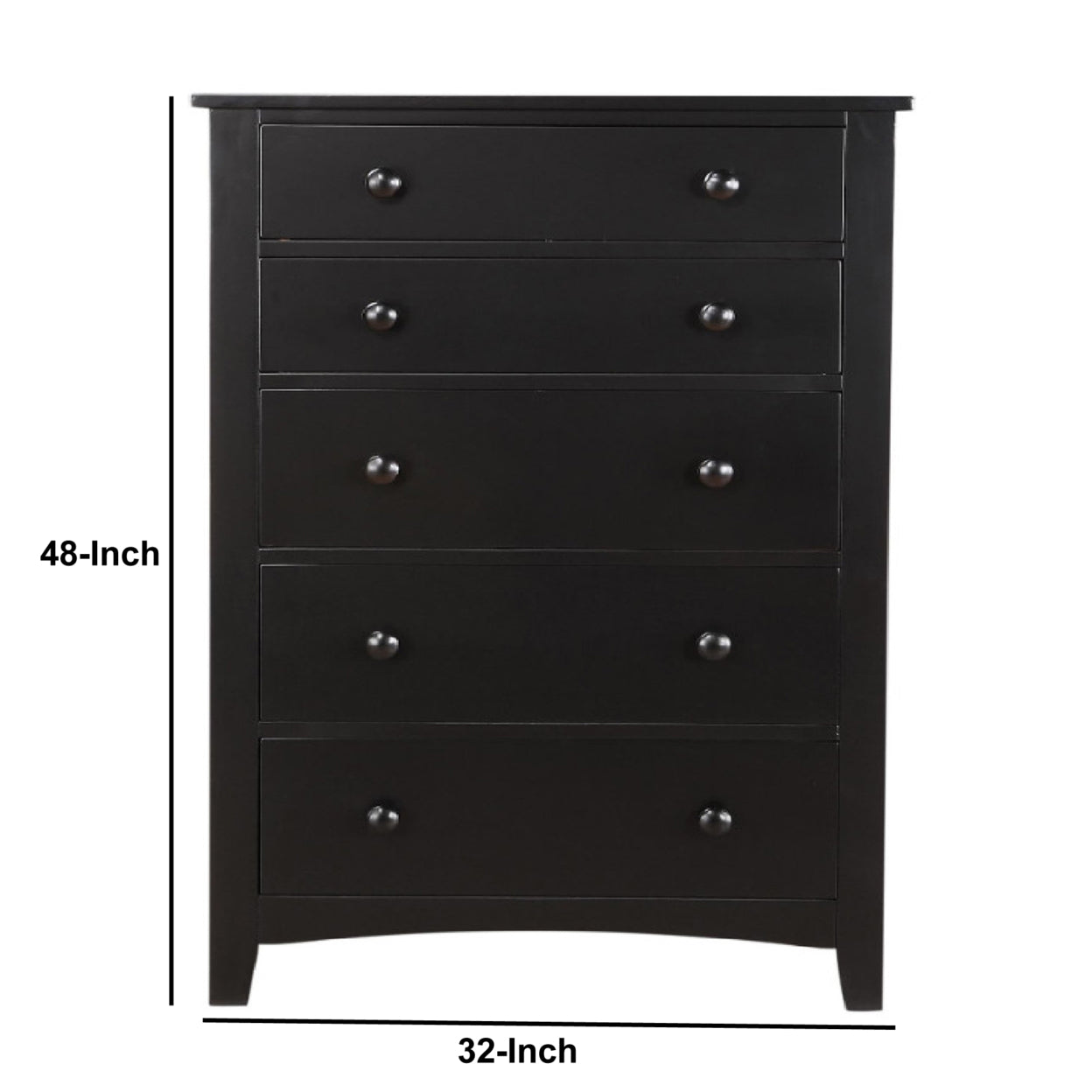 Pine Wood With Varied Size 5 Drawer Chest, Black- Saltoro Sherpi