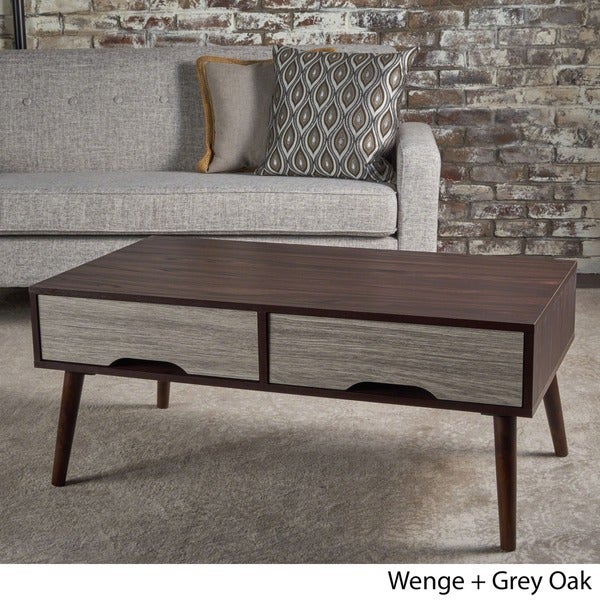 Noemi Mid Century Modern Rectangular Wood Coffee Table with Drawers by Christopher Knight Home