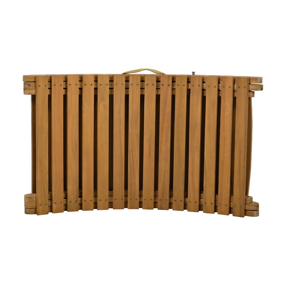 Outdoor Patio Wood Portable Extended Chaise Lounge Set with Foldable Tea Table