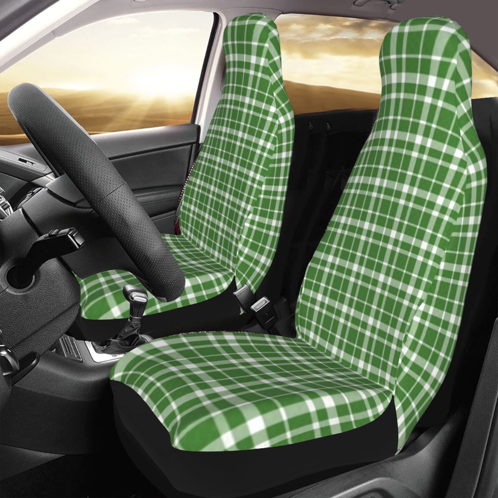 LNWH Car Seat Covers， Green Plaid Pattern Car Interior Seat Covers - Universal Fit Most Cars， SUV， Trucks， 2pcs Car Seat Protectors