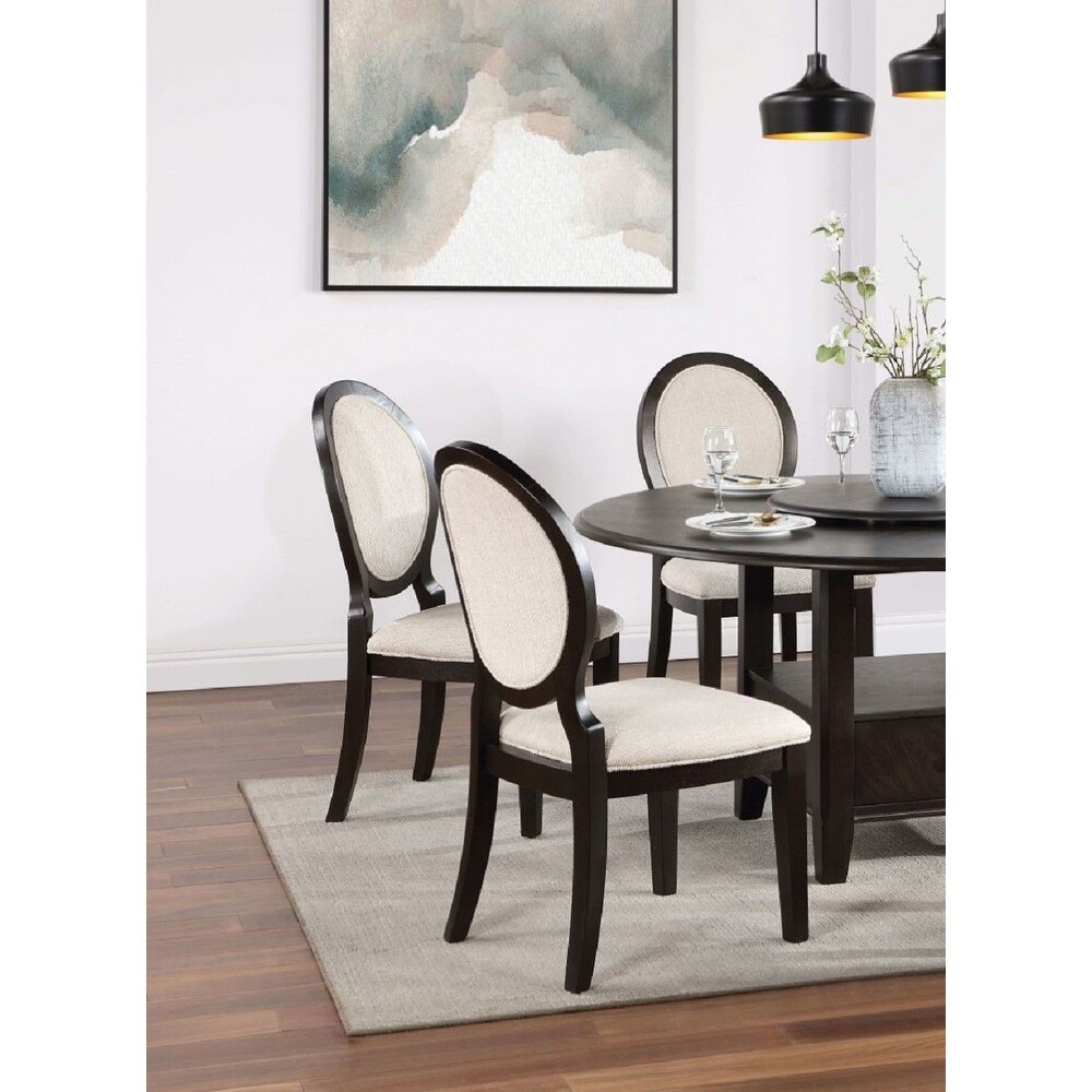 Transitional Espresso and Ivory Side Chairs Set of 2 Chairs Dining Room Furniture 100% Polyester Round Curved Backrest