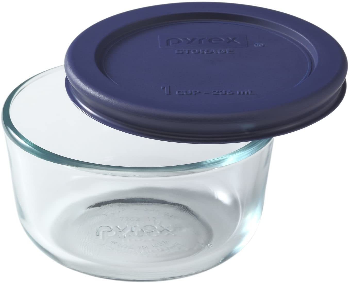 Pyrex 7202 1-Cup Glass Storage Bowl and 7202-PC Dark Blue Plastic Lid