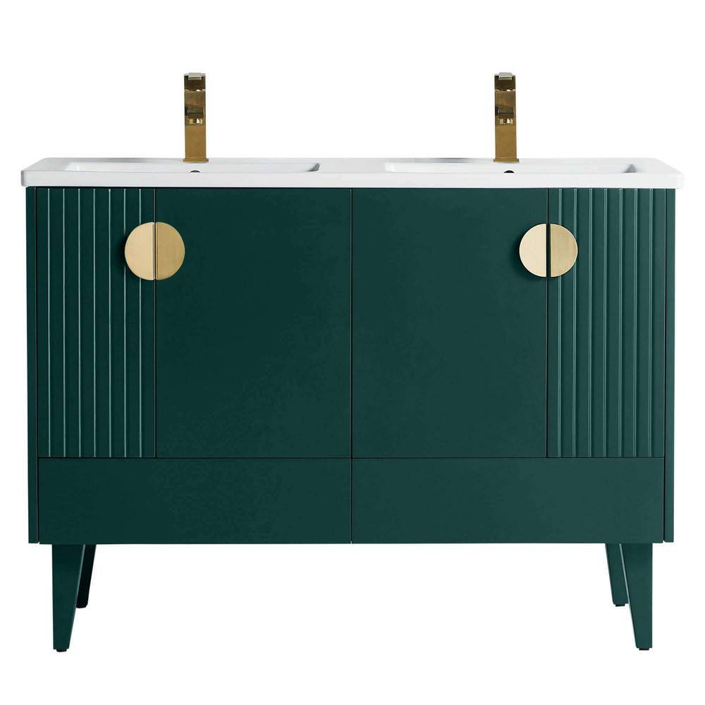 FINE FIXTURES Venezian 48 in. W x 18.11 in. D x 33 in. H Bathroom Vanity Side Cabinet in Green with White Ceramic Top VN48GN-VNHA2SBD