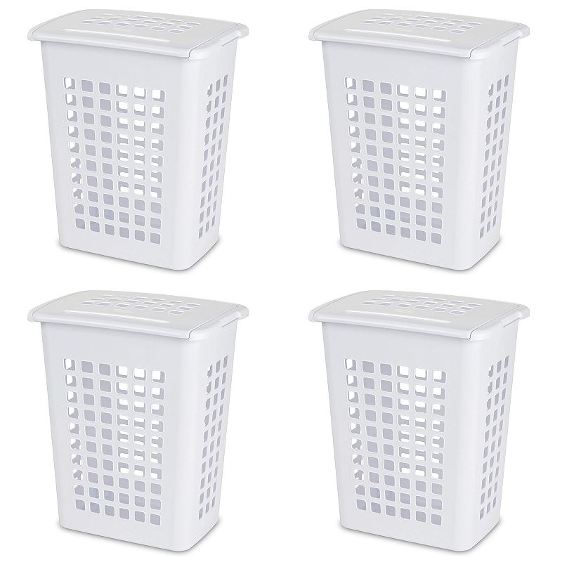 Sterilite Rectangular LiftTop Plastic Clothes Laundry Hamper Bin w/ Lid (4 Pack)