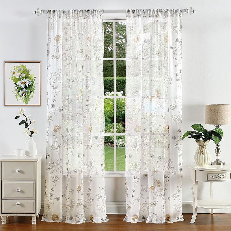 Martha Stewart Martha's Garden Print Poletop 2 Window Curtain Panels