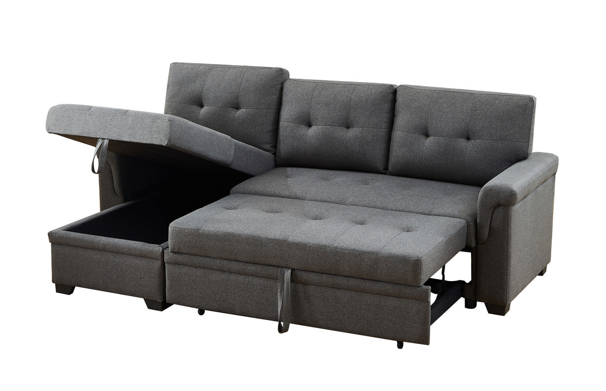 Hunter Dark Gray Linen Reversible Sleeper Sectional Sofa with Storage Chaise