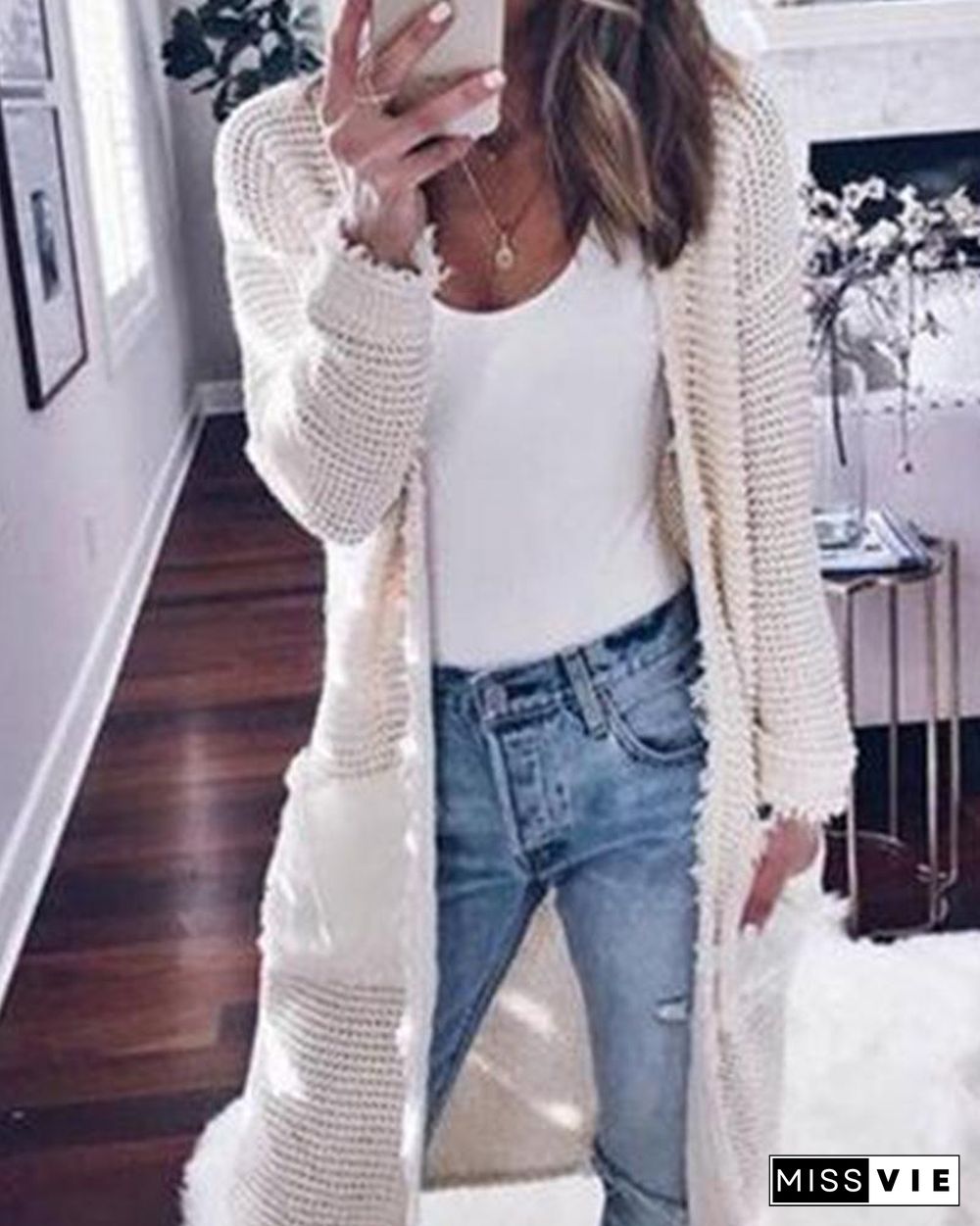 Long Sleeve Solid Color Cardigan Casual Knit Sweater Jacket P13334