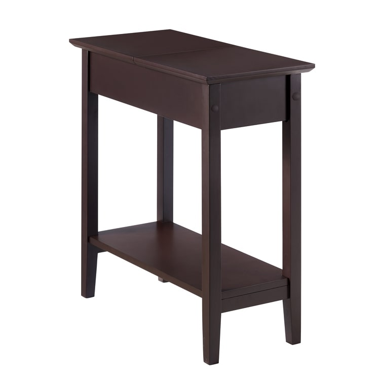 Roxy Narrow Wooden Flip Top End Table with Storage  Nesting Side Table with Storage Shelf for Small Spaces