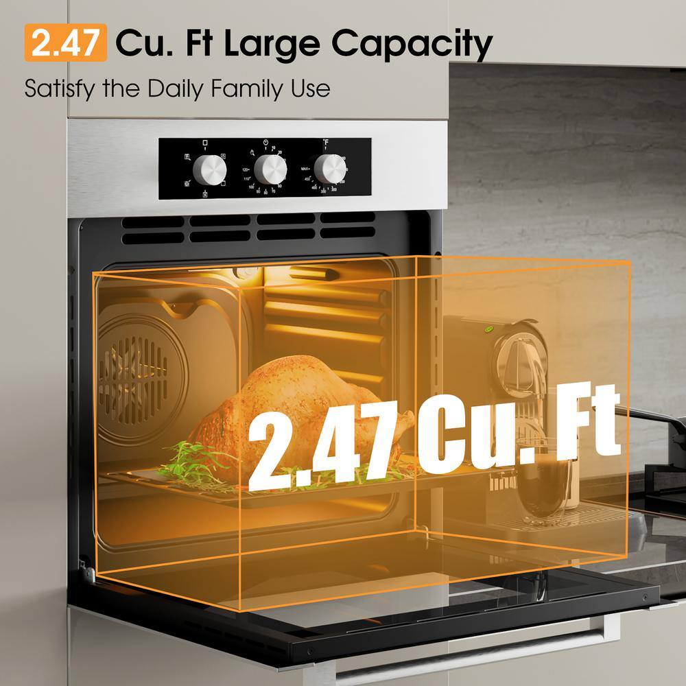 Costway 24 in. Single Electric Wall Oven 2.47 Cu.ft Built-in Oven 2300W w5 Cooking Modes FP10040US-SL