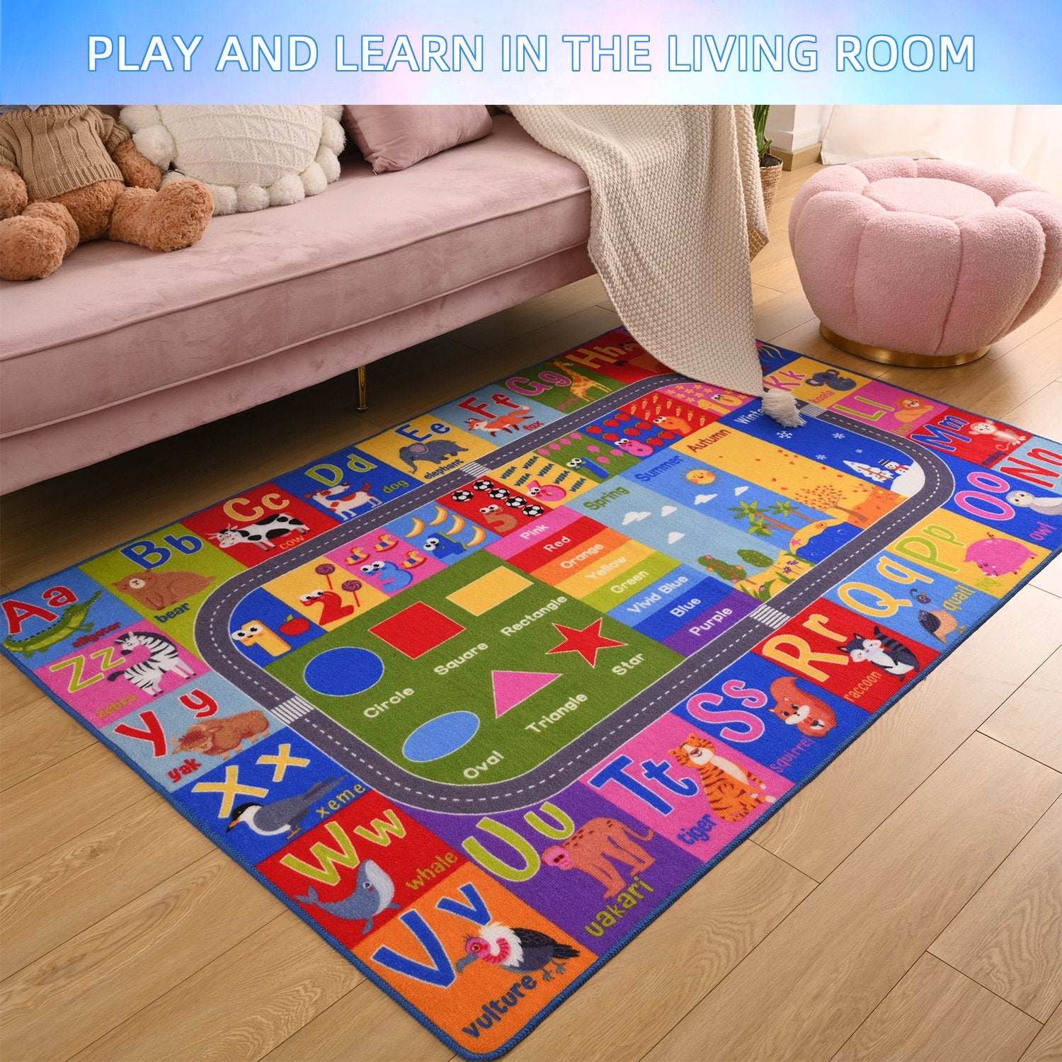 Homore Kids Learning Rugs Collection, Multicolor Kids Play Rugs ABC Numbers Shapes Educational Area Rug 35