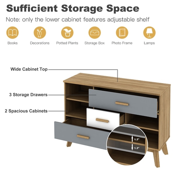 Costway Free-standing Storage Cabinet Modern Floor Cabinet w/2 Doors and - - 35890948