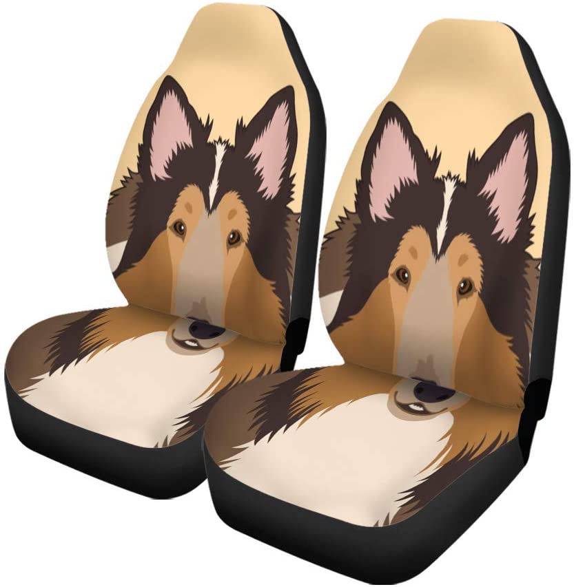 KXMDXA Set of 2 Car Seat Covers Colorful Rough Collie The Buddy Dog Pet Universal Auto Front Seats Protector Fits for Car，SUV Sedan，Truck