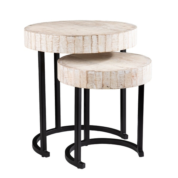 Set of 2 White and Black Rustic Round Nesting Side Tables 20.75