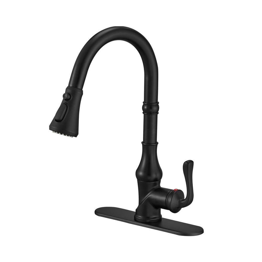 FORCLOVER Single Handle Gooseneck 3 Spray High Arc Pull Down Sprayer Kitchen Faucet with Deck Plate in Matte Black FRIMFYT11MB