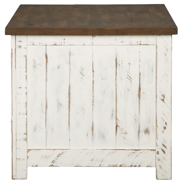 Two Tone Wooden End Table with Metal Grill Cabinet， Brown and White