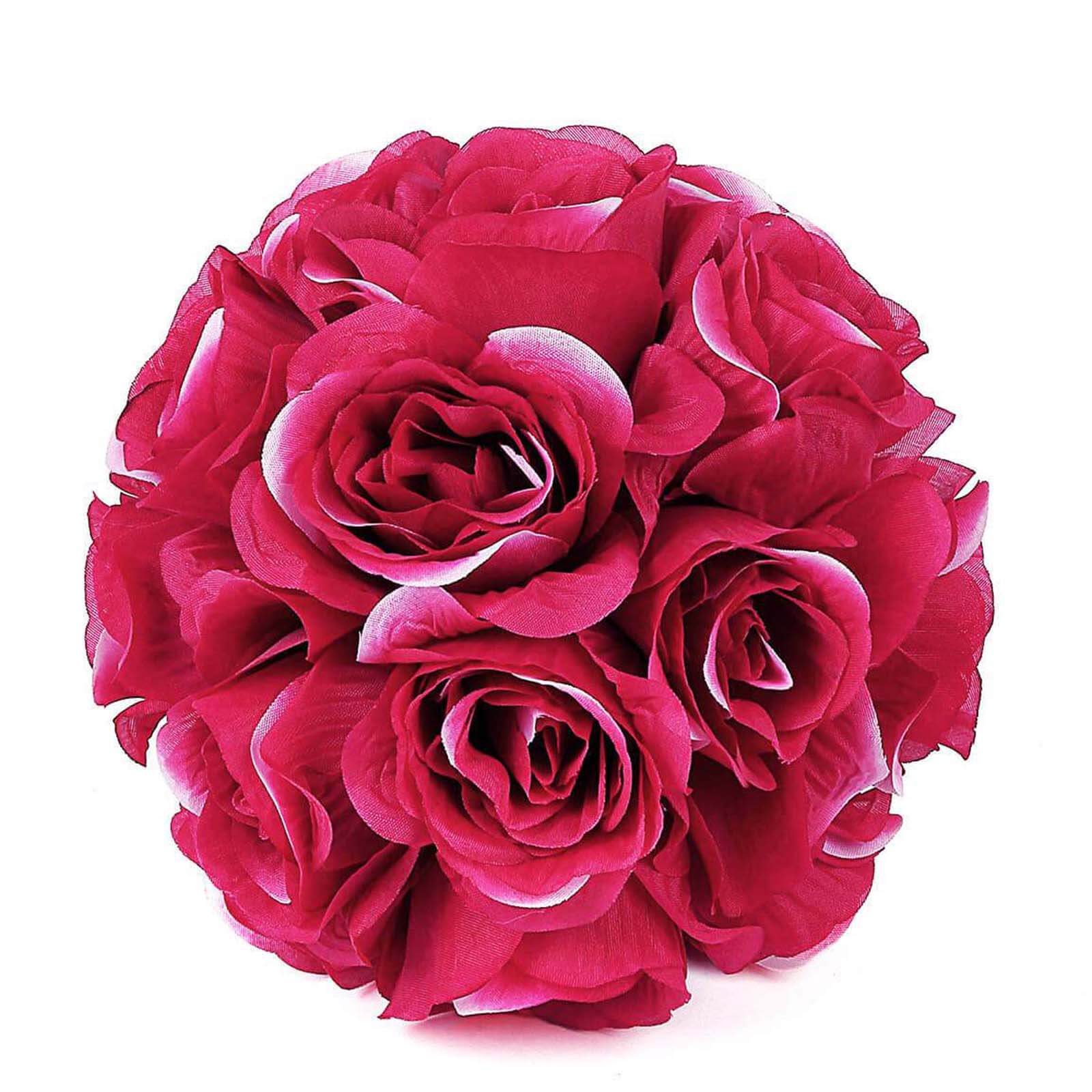 2 Pack Fuchsia Artificial Silk Rose Kissing Ball, Flower Ball 7