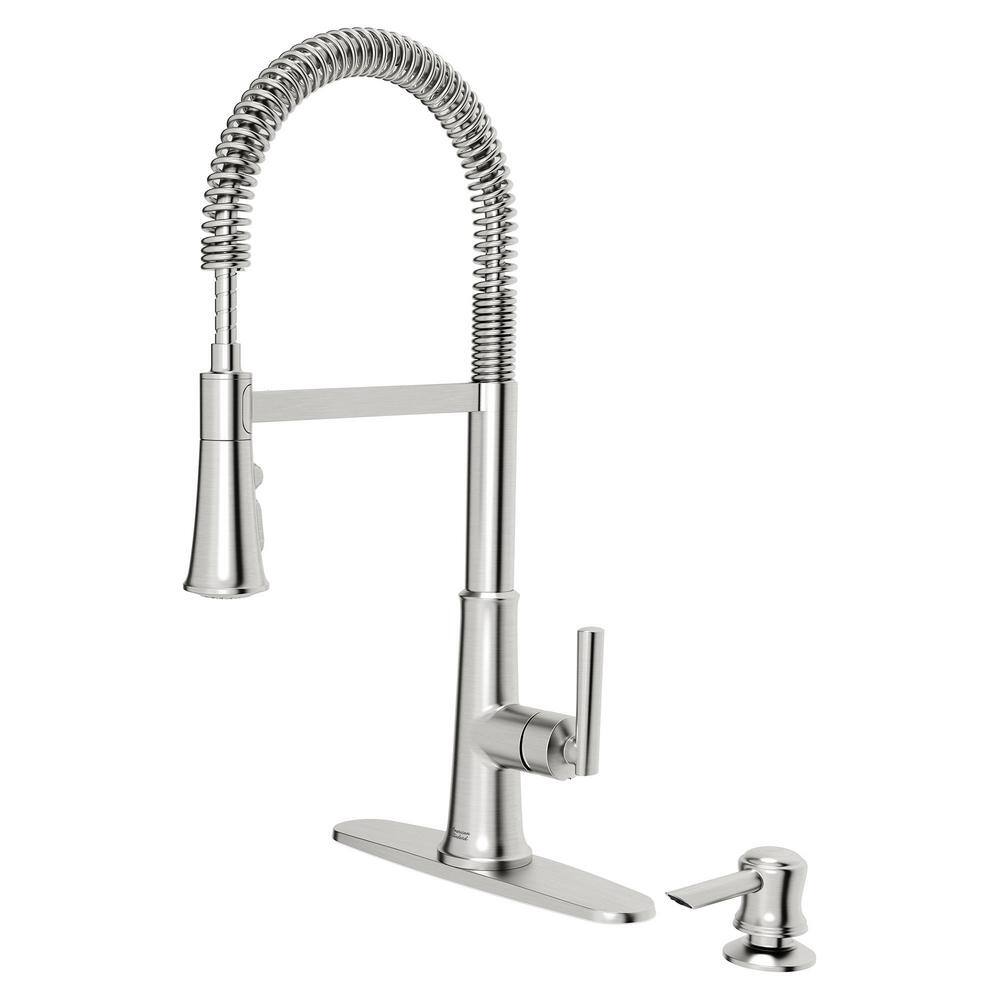 American Standard Gladden Semi-Pro 1-Handle Pull Down Sprayer Kitchen Faucet with Deckplate and Soap Dispenser in Stainless Steel 7424351.075