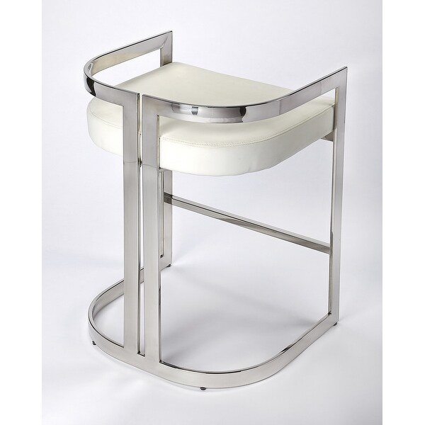 Butler Bravo Silver and White Faux Leather Counter Stool