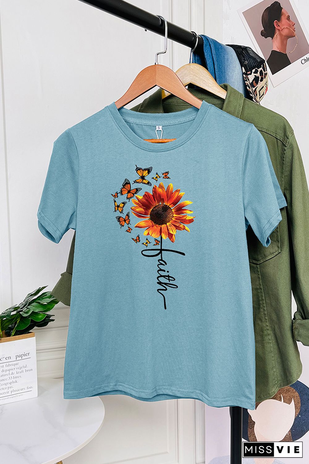 Sunflower and Butterflies Short Sleeve Graphic Tee Wholesale