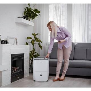 Whirlpool 20-Pint Portable Dehumidifier with 24-Hour Timer Auto Shut-Off Easy-Clean Filter Auto-Restart and Wheels WHAD201CW