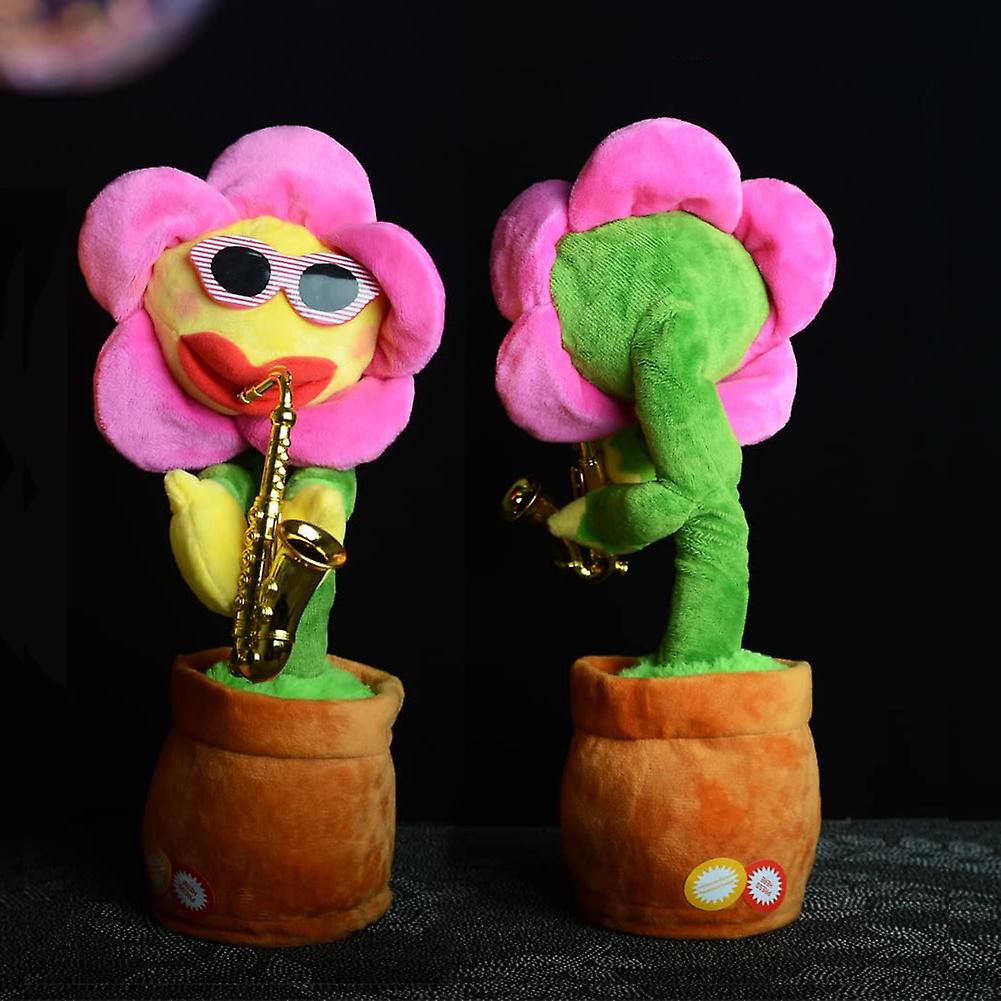 Dancing Sunflower Toy That Repeats What You Say! With Glowing Singing Recording，sunflower Plush Toy Saxophone Children's Toy Rose