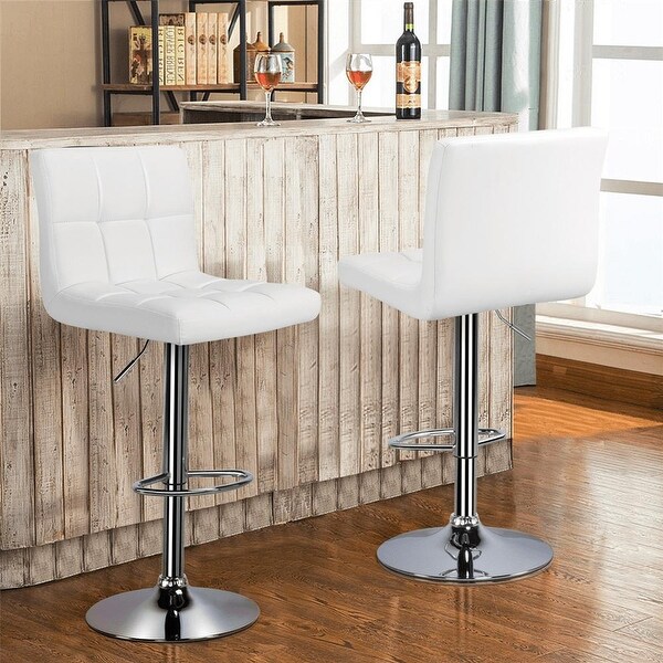 2pcs Faux Leather Modern Adjustable Swivel Counter Bar Stools， White