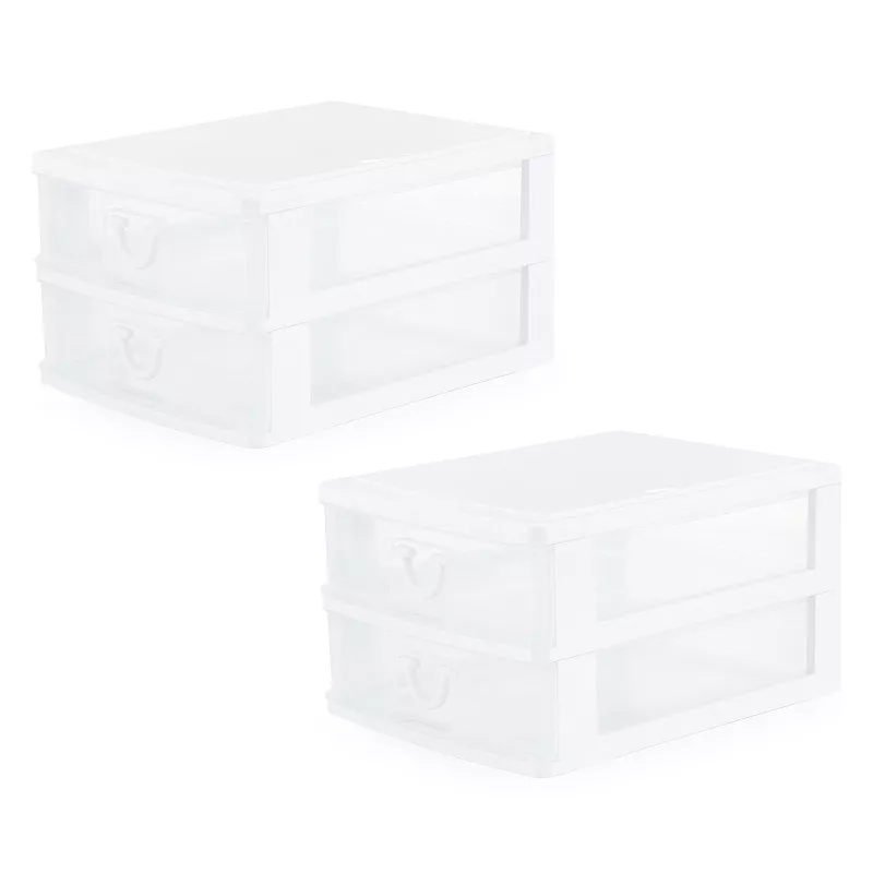 Gracious Living Mini 2 Drawer Desk and Office Organizers w/ Pull Handles (2 Pack)