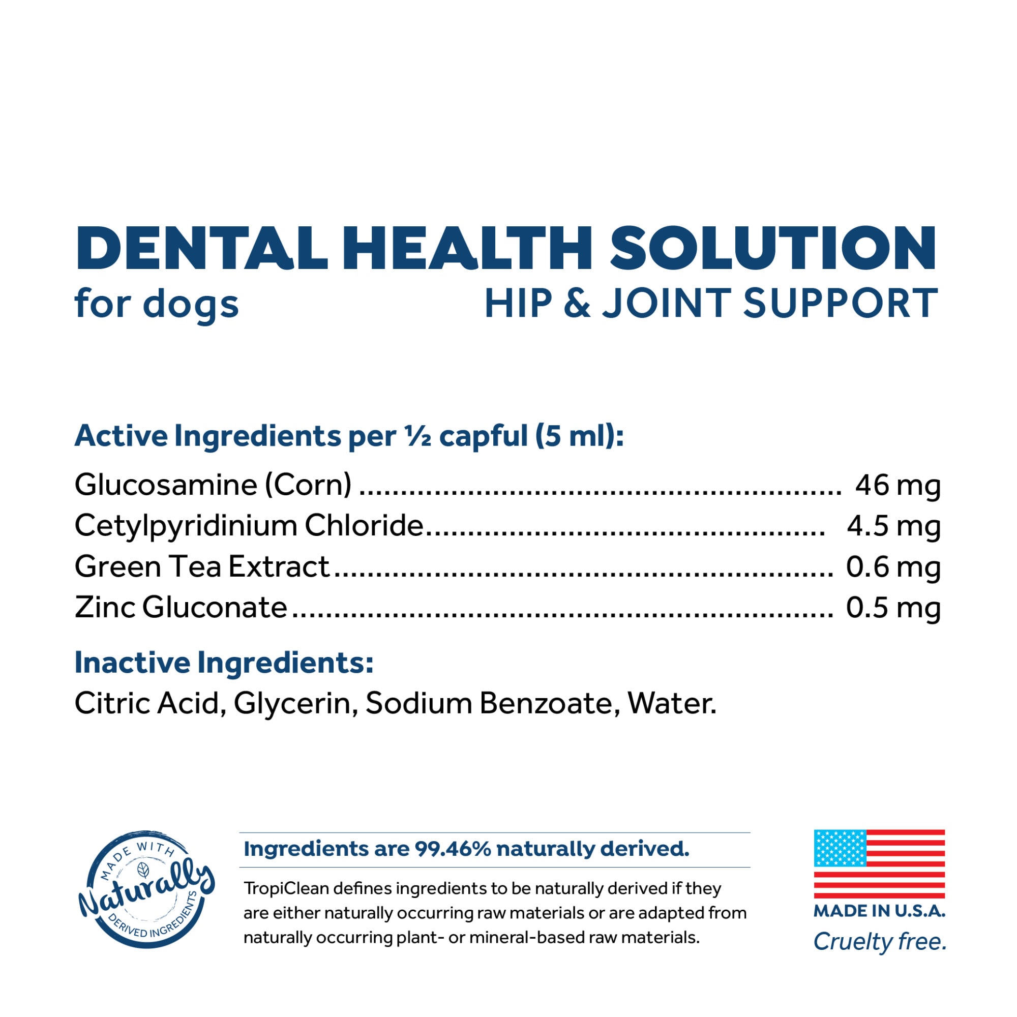 TropiClean Fresh Breath Hip  Joint Dental Health Solution for Dogs， 33.8 fl. oz.