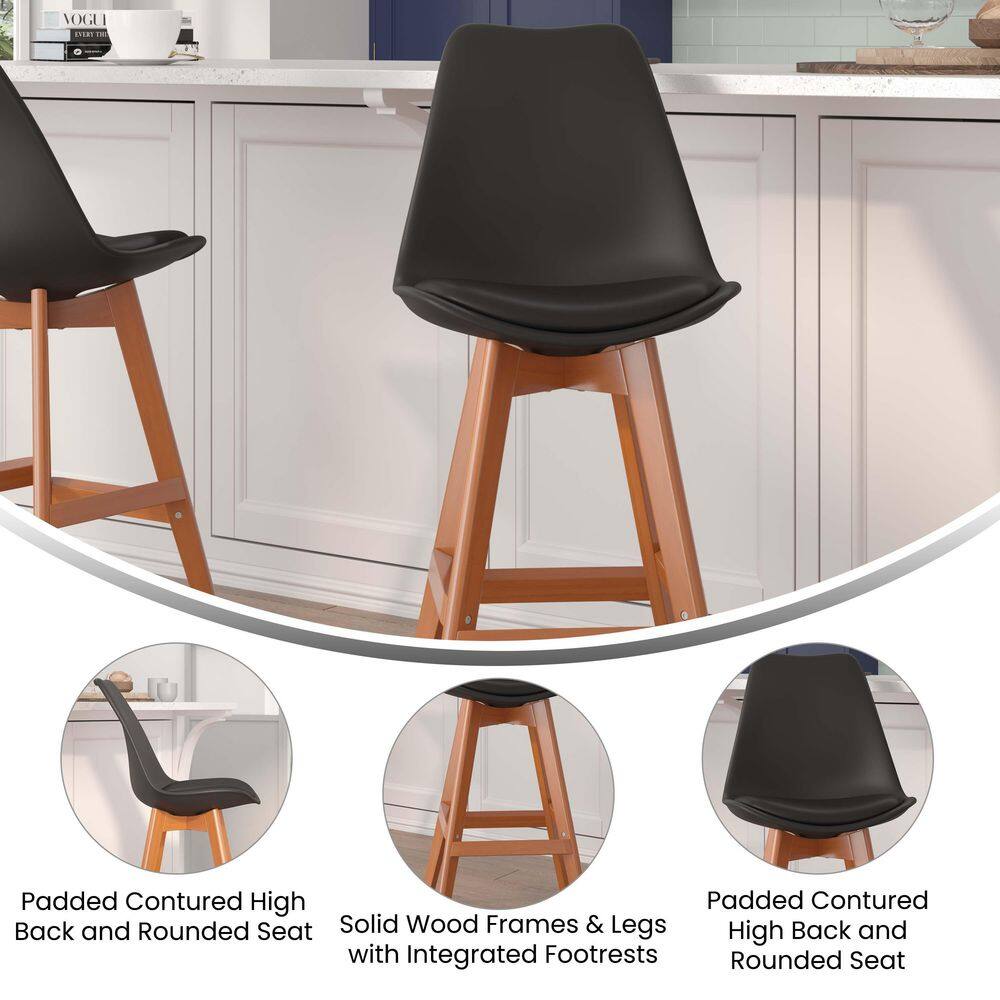 TAYLOR + LOGAN 27 in. Black/Natural Mid Wood Bar Stool with Leather/Faux Leather Seat CO-504844-TAYLH