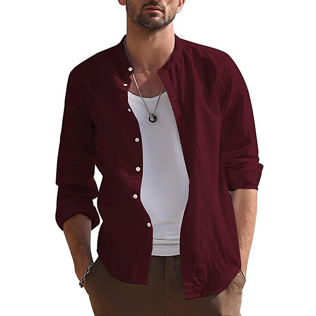 Men's Cotton Linen Shirt Long Sleeve Casual Beach Hippie Tops