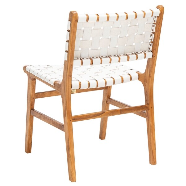 SAFAVIEH Taika White Woven Leather Dining Chair