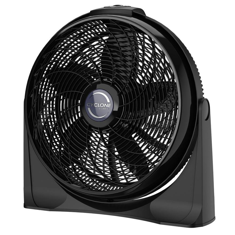 Lasko 20 in. 3 Speeds Cyclone Floor Fan in Black with 90 Degrees Tilt Adjustment Built-In Carry Handle Wall Mountable A20515