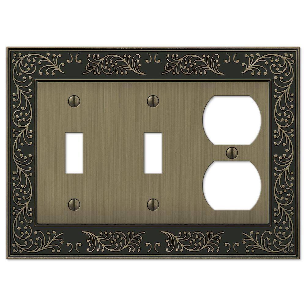 AMERELLE Bleinhem 3 Gang 2-Toggle and 1-Duplex Metal Wall Plate - Brushed Brass 43TTDBB