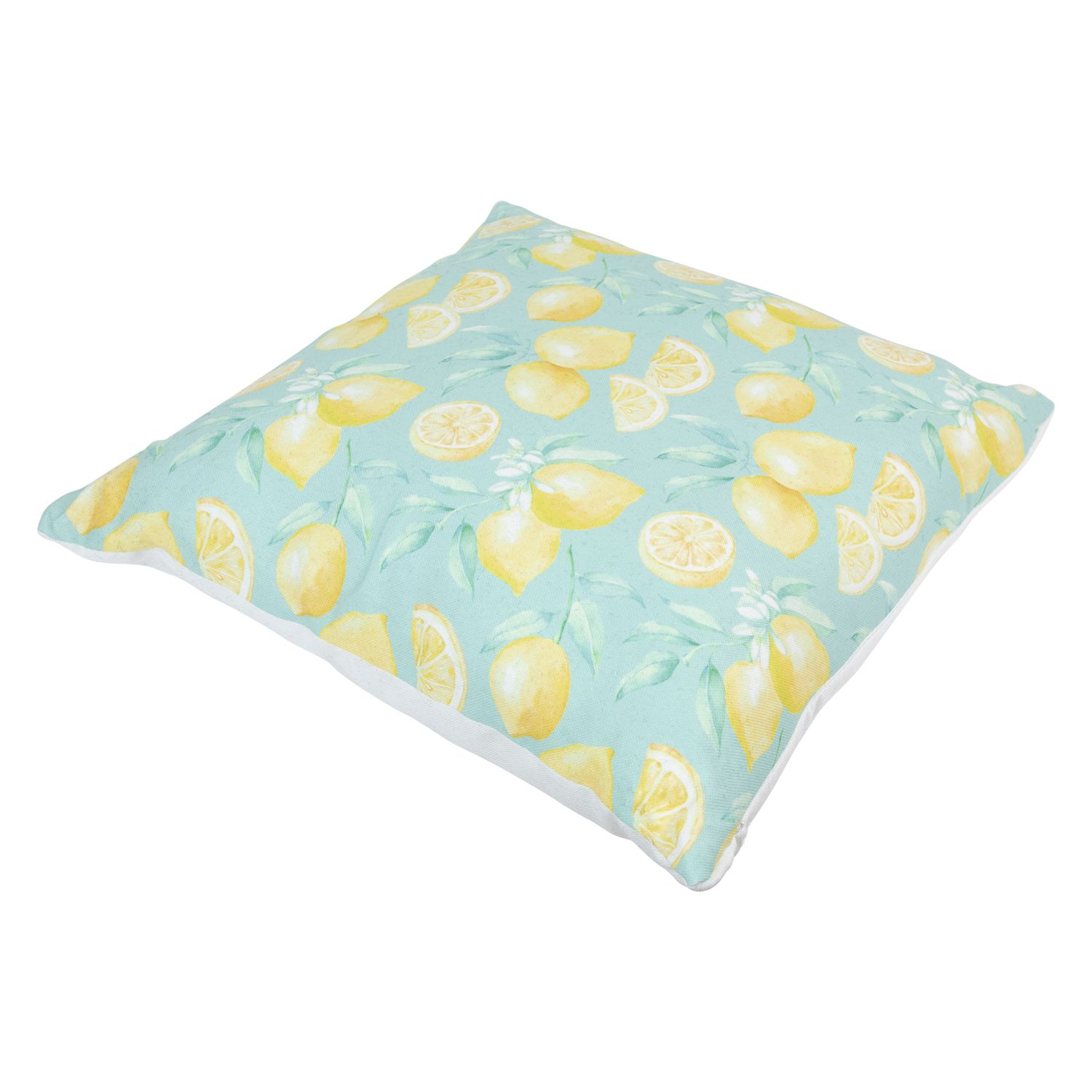 18 Blue and Yellow Tropical Lemons Square Throw Pillow