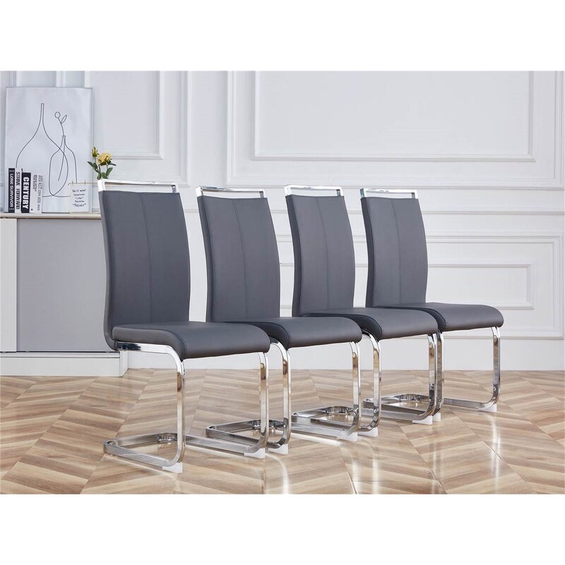 Modern Dining Chairs with Faux Leather Padded Seat and Metal Legs，Set of 4