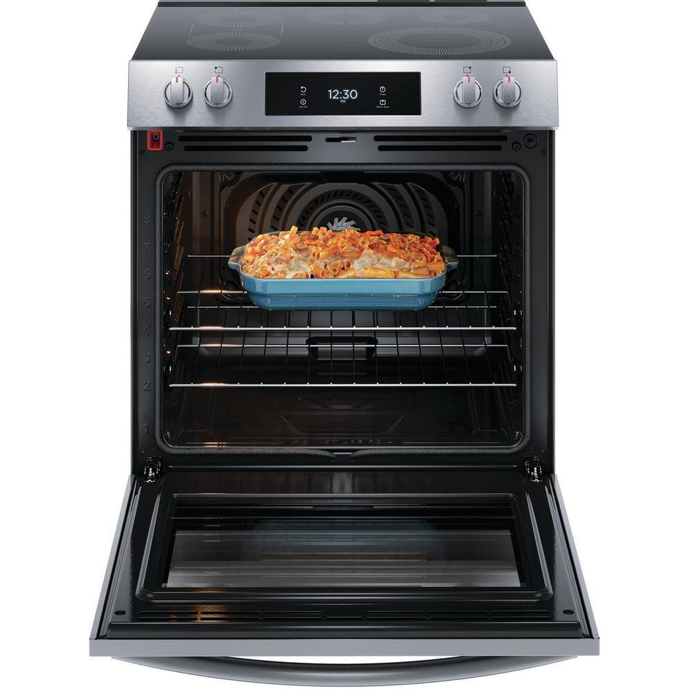 FRIGIDAIRE GALLERY 30 in. 6.2 cu. ft. 5 Element Slide-In Electric Range with Total Convection and Air Fry in Smudge Proof Stainless Steel GCFE3060BF