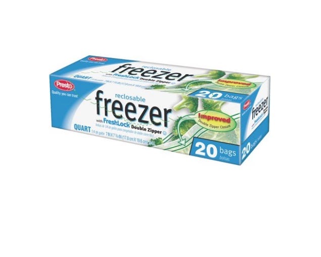 Presto Zipper Reclosesable Quart Freezer Bags 20 count 20CTQTFR