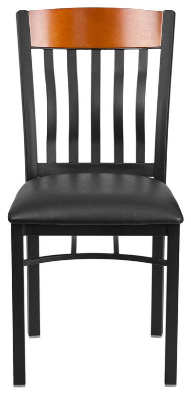 Eclipse Vertical Back Black Metal  Cherry Wood Chair  Black Vinyl Seat   Transitional   Dining Chairs   by VirVentures  Houzz